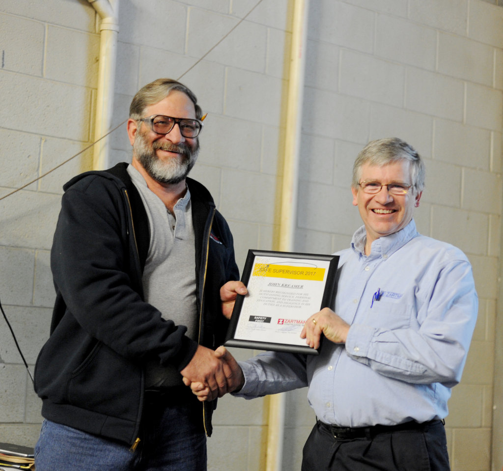 SafeSuper001 John Kreamer was honored as the safest supervisor for 2017.